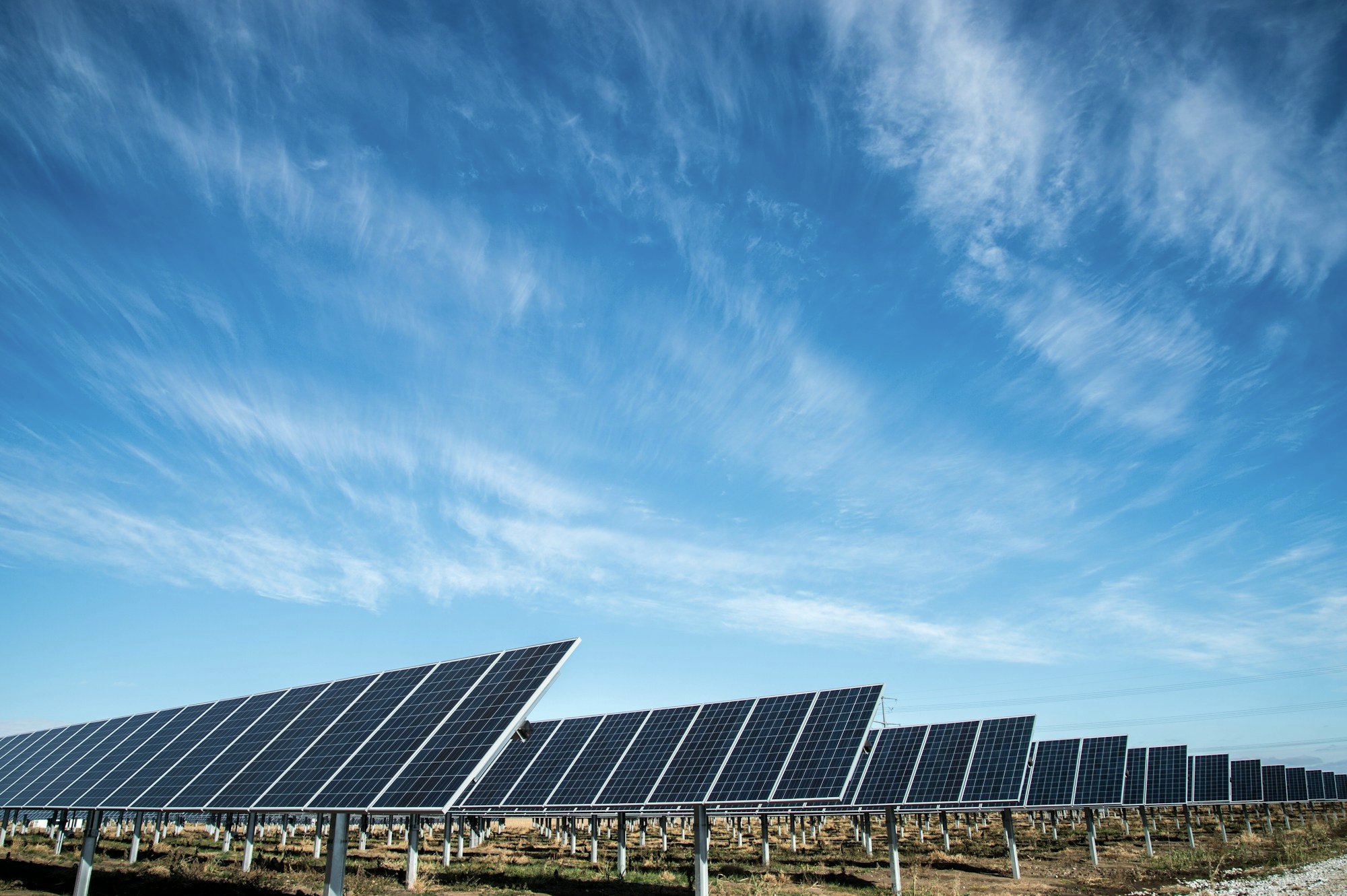 Solar panels across a renewable energy site